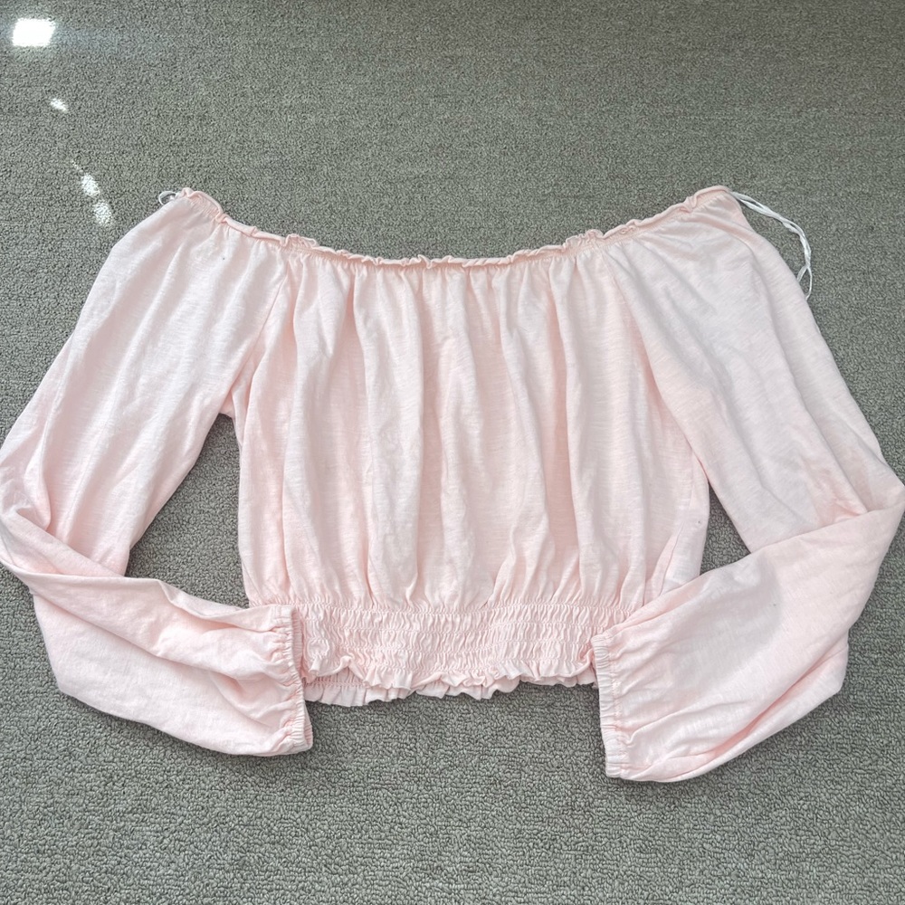 Pacsun pink off shoulder cropped blouse - Picture 1 of 3
